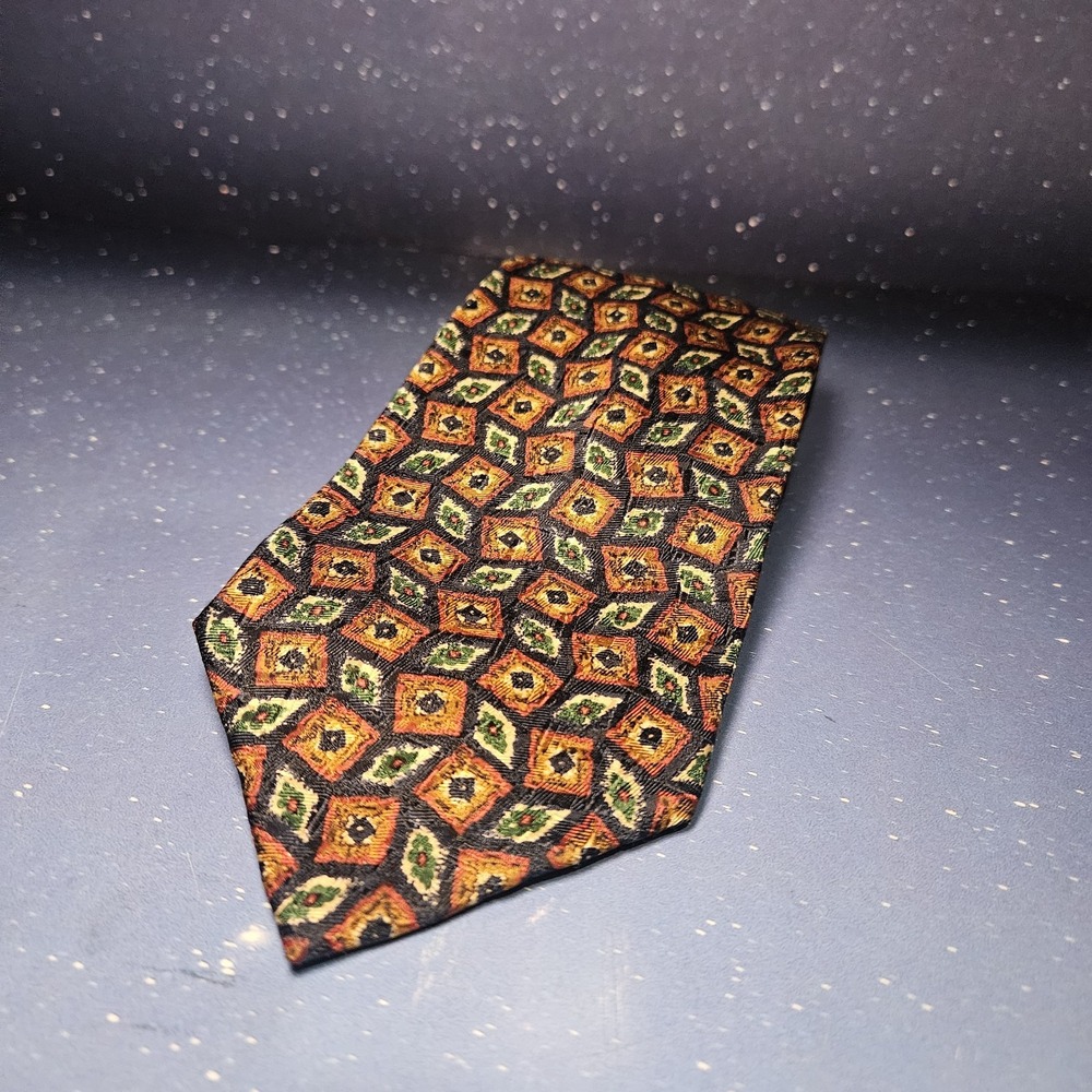 ERMENEGILDO ZEGNA Men's 100% Silk Necktie ITALY Luxury Geometric Blue/Orange